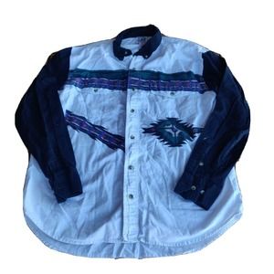 Rodeo Active Men's Western Shirt Button Up Long Sleeve Size M White Patterned